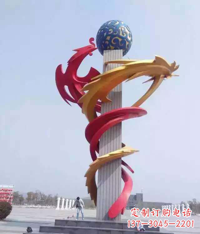 益阳青铜龙柱景观雕塑城市的精神象征