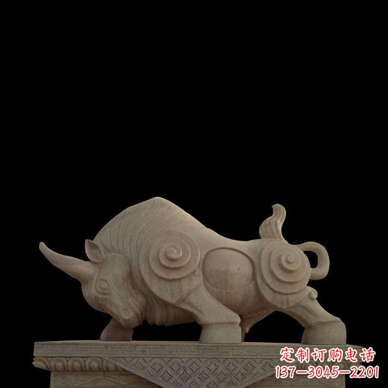 益阳抽象牛砂岩雕塑-生肖动物石雕摆件