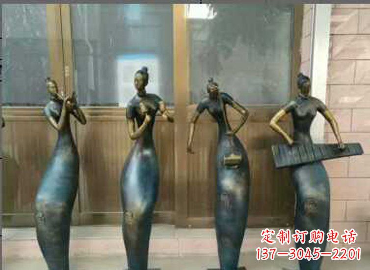 益阳抽象女孩演奏乐器铜雕