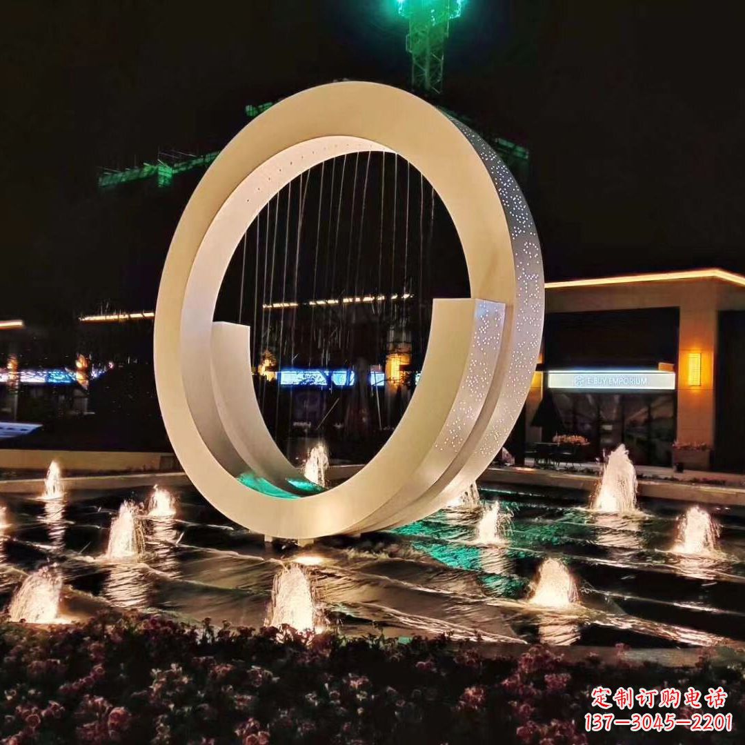 益阳创意环状景观雕塑不锈钢灯光喷泉