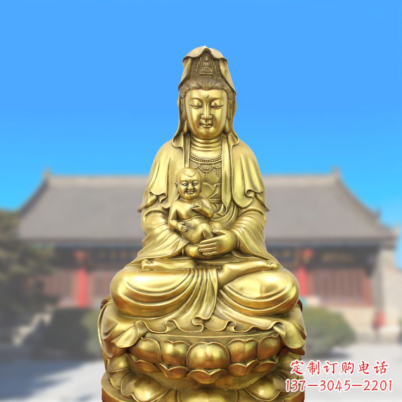 益阳纯铜观音坐姿鎏金铜雕