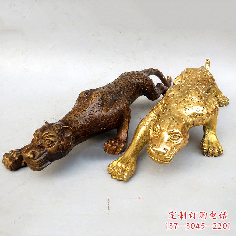 益阳纯铜金钱豹雕塑-动物铜雕摆件