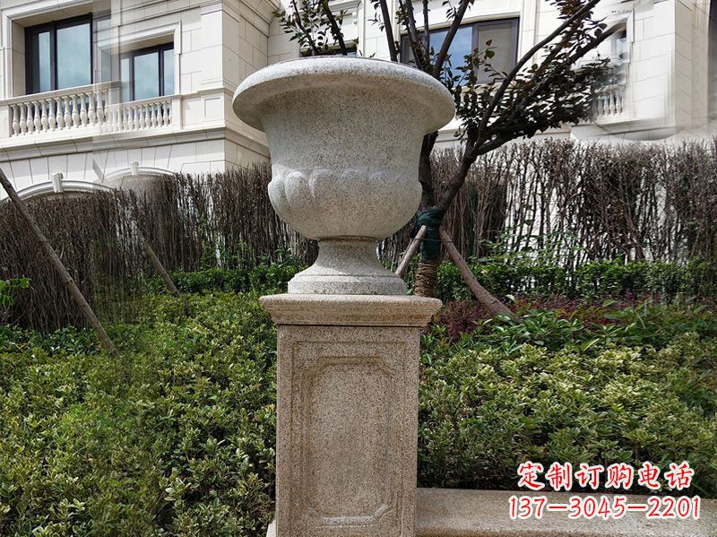 益阳大理石花钵小区花盆石雕艺术品