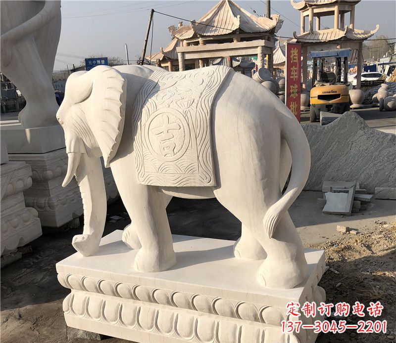 益阳大理石卷鼻如意大象雕塑