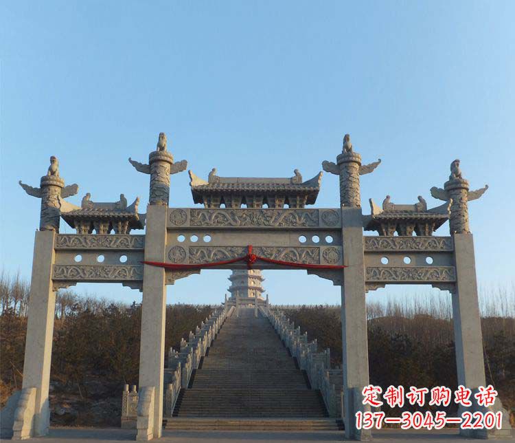益阳精美大理石三门牌坊雕塑