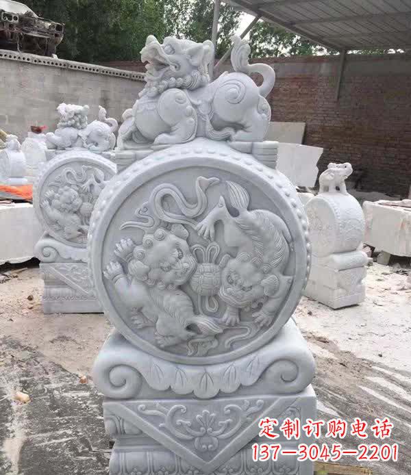 益阳大理石狮子抱鼓石雕塑