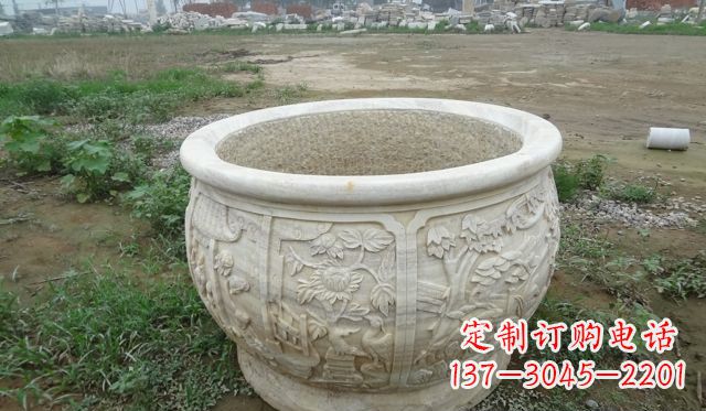益阳大理石鸳鸯花盆雕塑