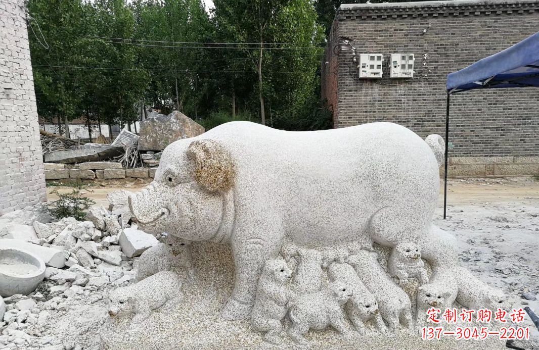 益阳大理石招财小母猪动物雕塑