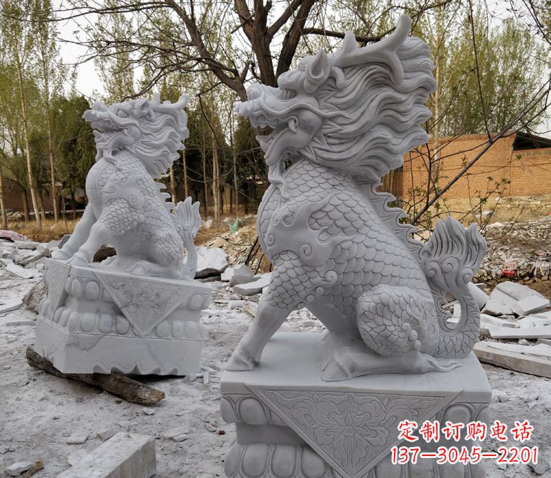益阳优雅大型大理石麒麟门口石雕