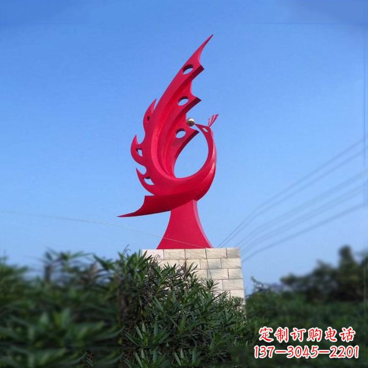 益阳大象红色凤凰不锈钢雕塑-城市动物标识景观雕塑