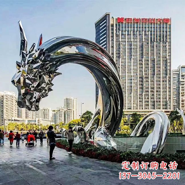 益阳大型不锈钢龙镜面景观雕塑-城市创意动物景观雕塑