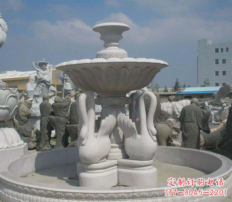益阳大型汉白玉天鹅喷泉石雕