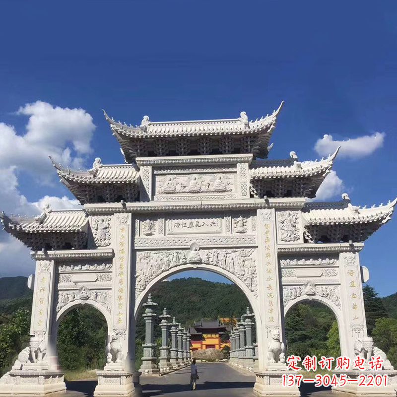 益阳大型汉白玉景区大门石雕牌楼