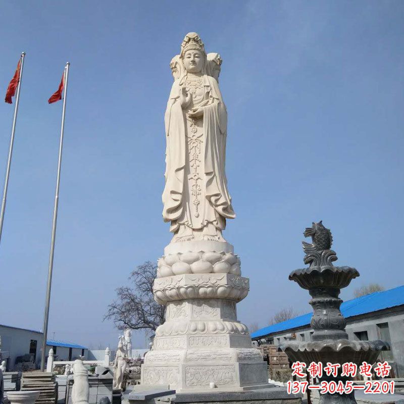 益阳中领雕塑汉白玉三面观音石雕