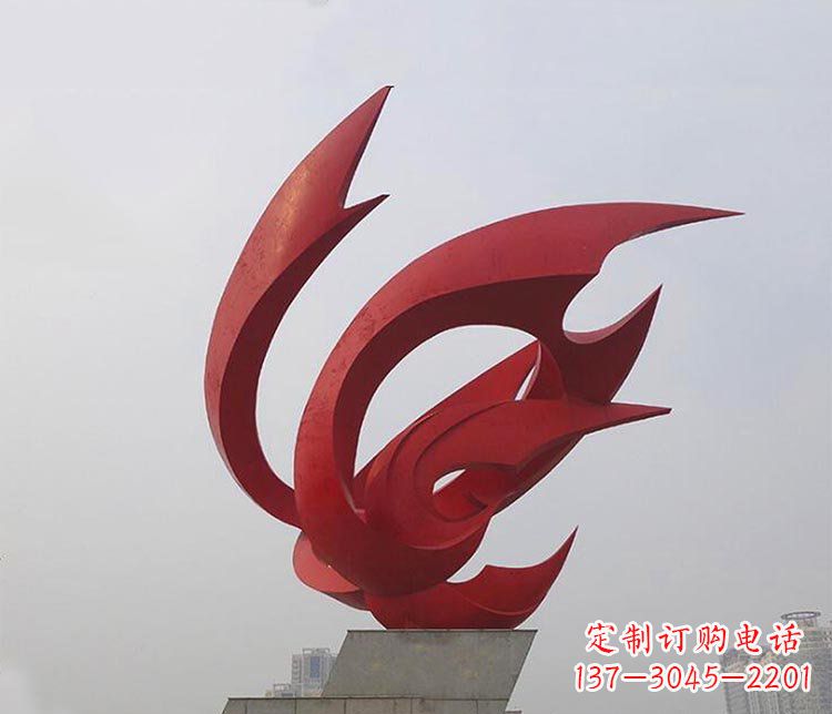 益阳大型红色抽象凤凰广场景观不锈钢雕塑