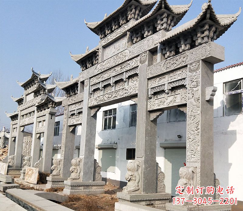 益阳五门仿古牌坊石雕