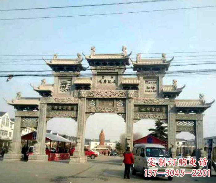 益阳大型五门石雕牌坊 (3)
