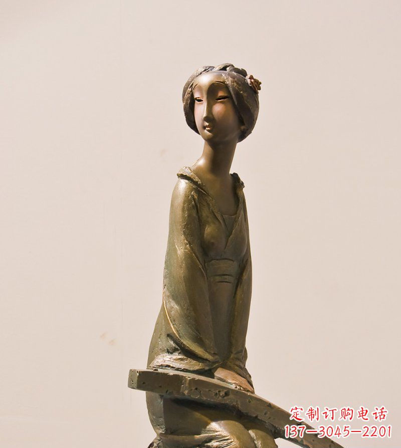 益阳古筝女人铜雕古代人物雕塑