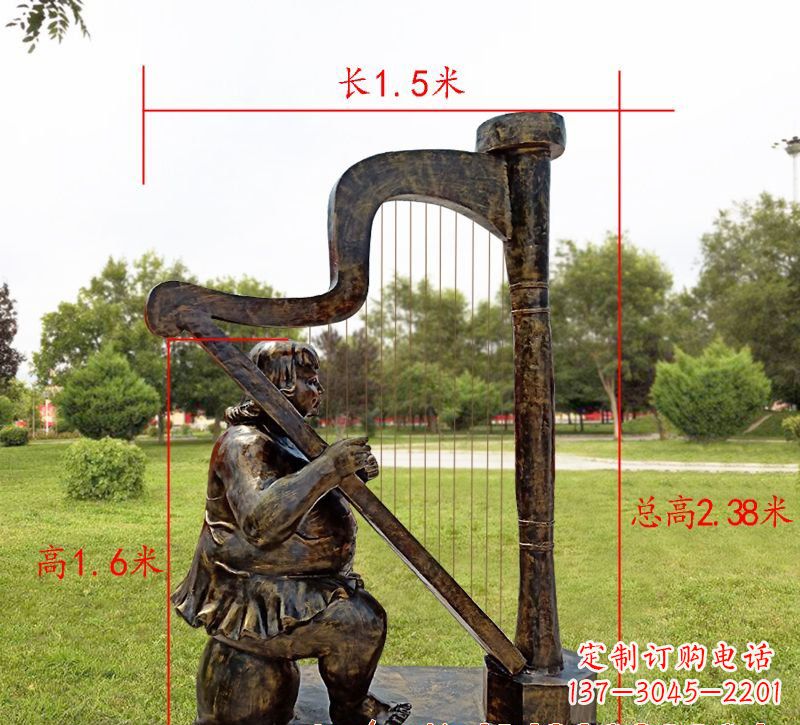 益阳弹竖琴音乐人物铜雕