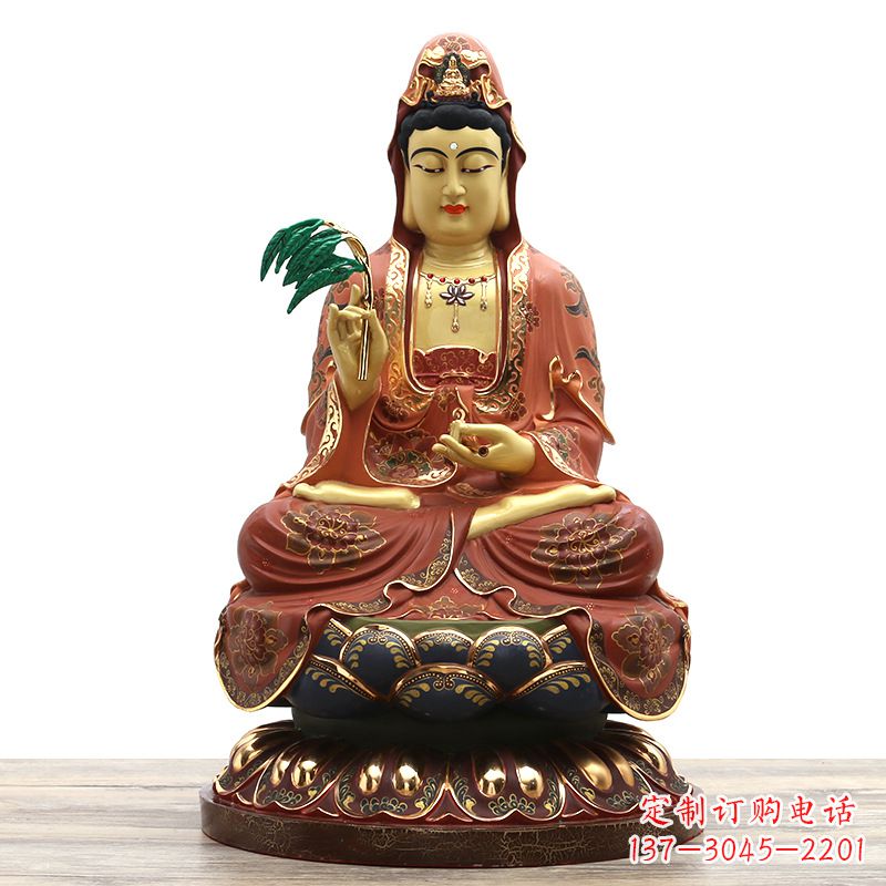 益阳精美观音彩绘铜雕雕塑摆件