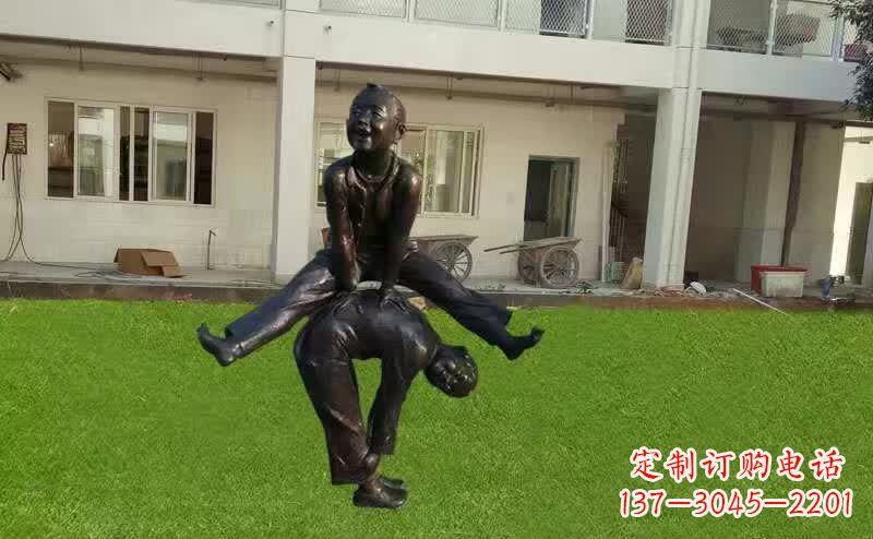 益阳卡通青少年跳马铜雕塑