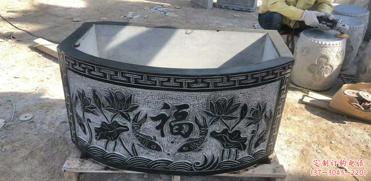 益阳方口石浮雕水缸