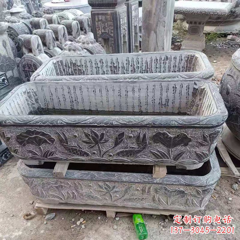 益阳方形石槽雕塑，打造完美家庭养鱼石缸