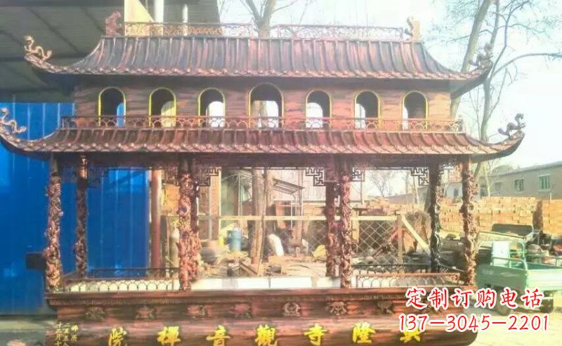 益阳方形寺庙古典香炉铜雕塑