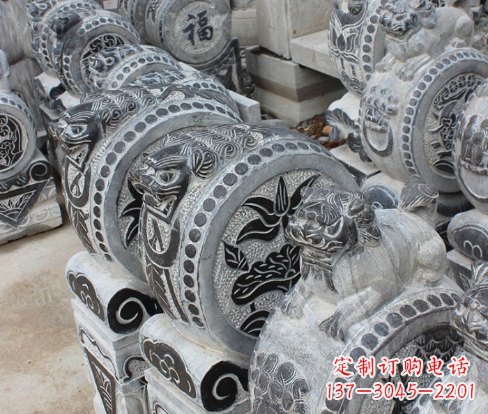 益阳传统风格抱鼓石招财门墩雕塑