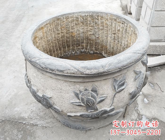 益阳仿古荷花鲤鱼雕塑石水缸