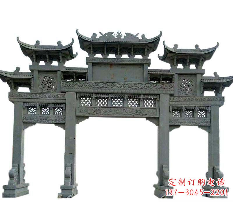 益阳仿古三门大理石牌坊石雕