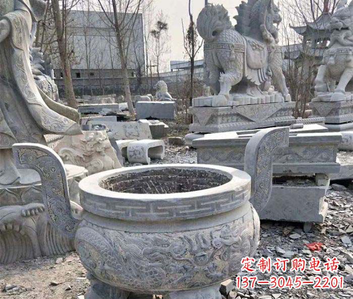 益阳仿古三足香炉石雕_1