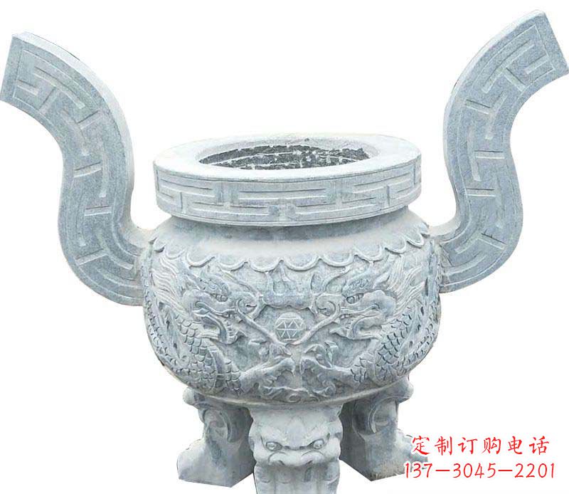 益阳仿古三足香炉石雕
