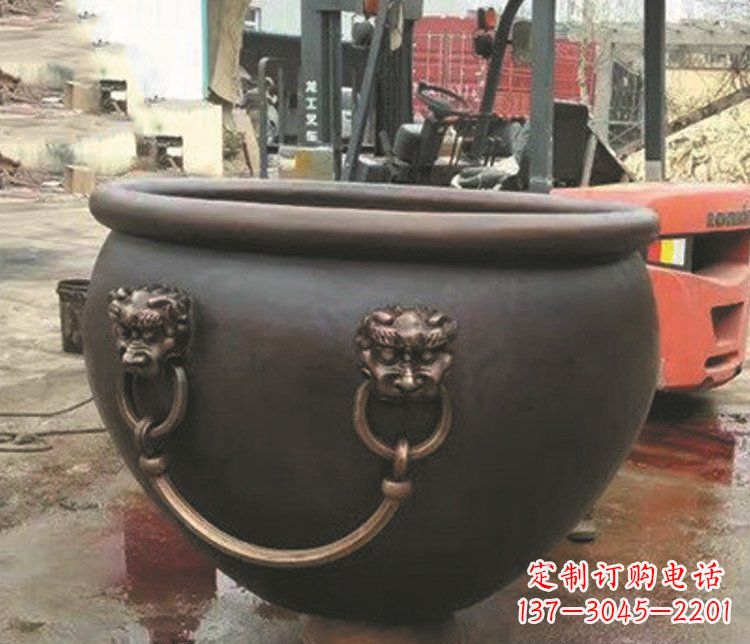 益阳非凡形态的铜雕狮子头水缸