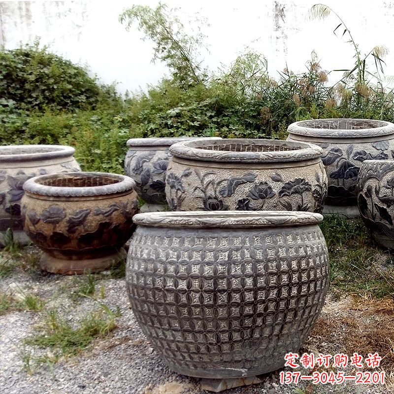益阳仿古石雕花盆水缸——精美艺术家品