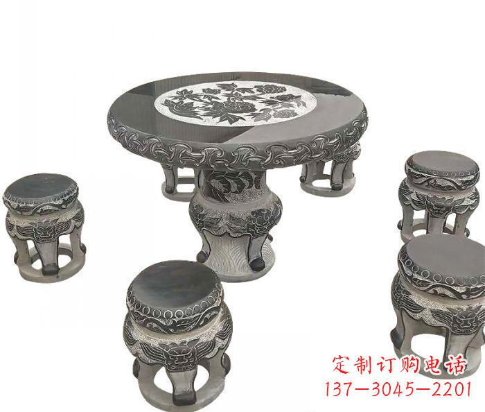 益阳仿古圆形石桌凳雕塑