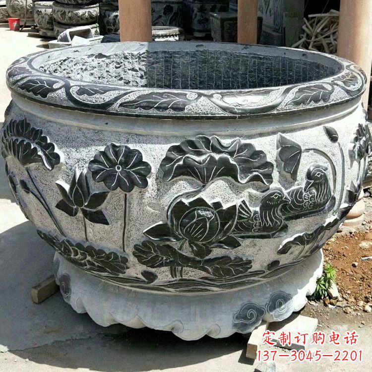 益阳极致精细仿古圆形鱼缸石雕