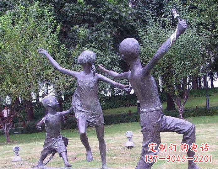 益阳放风筝的儿童公园人物铜雕