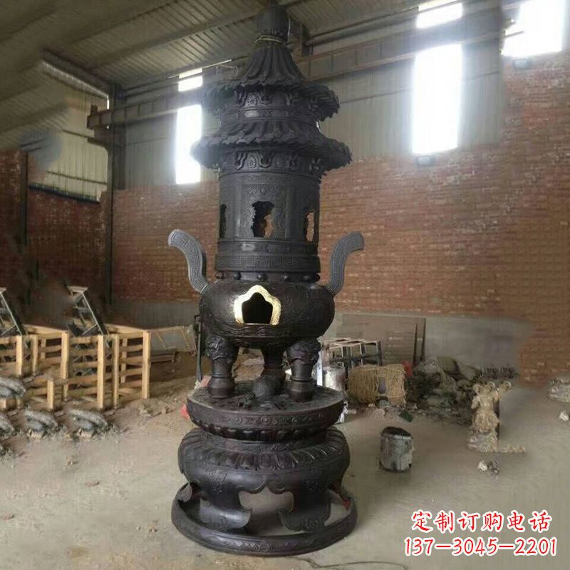 益阳花卉盘状高层圆形铜香炉雕塑