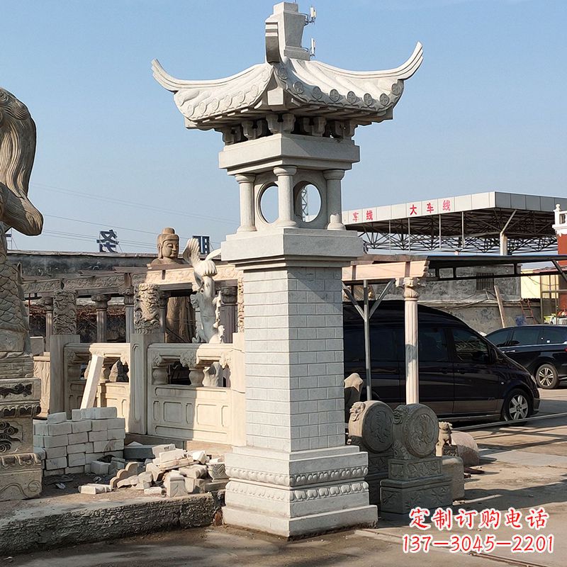 益阳高墩中式石雕灯笼美观厚重的传统中国风雕塑
