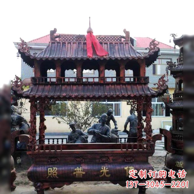 益阳古典风格三足铜香炉定制雕塑