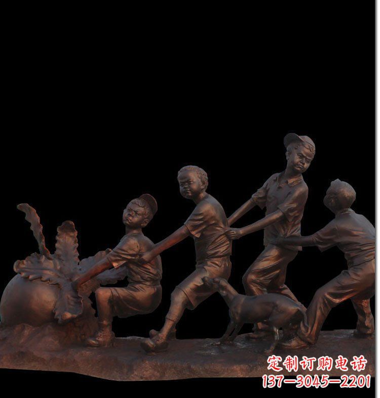 益阳精美玻璃钢仿铜拔萝卜人物雕塑