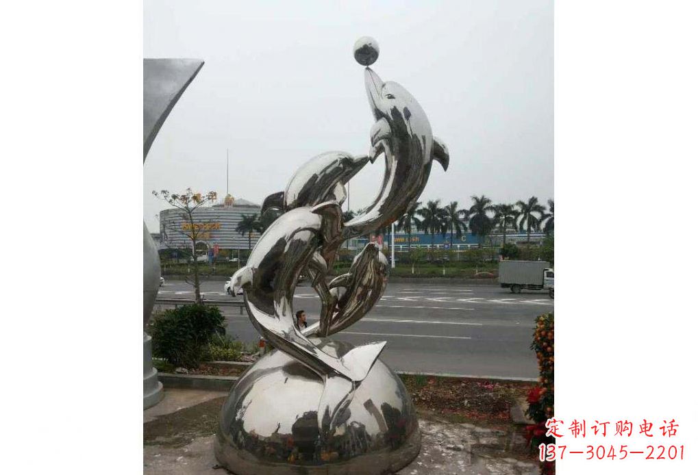 益阳海豚系列不锈钢顶球雕塑