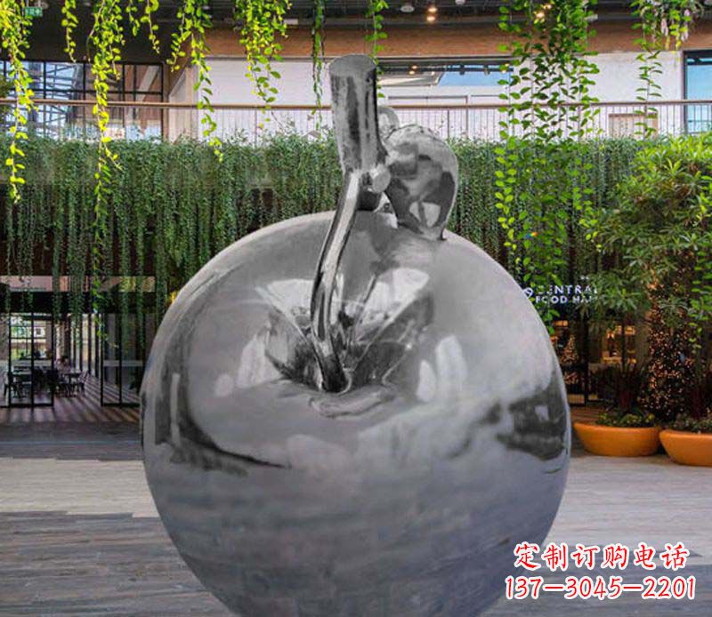 益阳公园时尚不锈钢镜面苹果雕塑