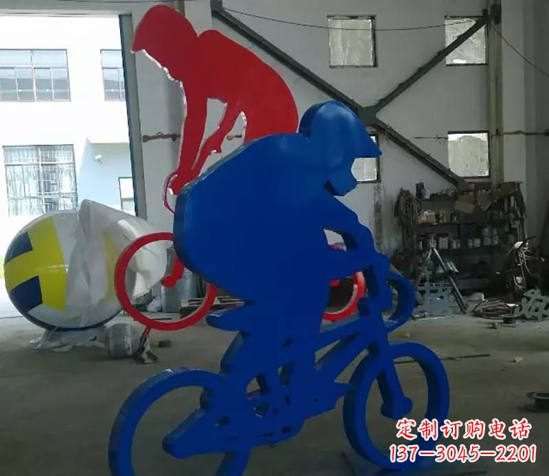 益阳公园不锈钢骑自行车运动人物雕塑