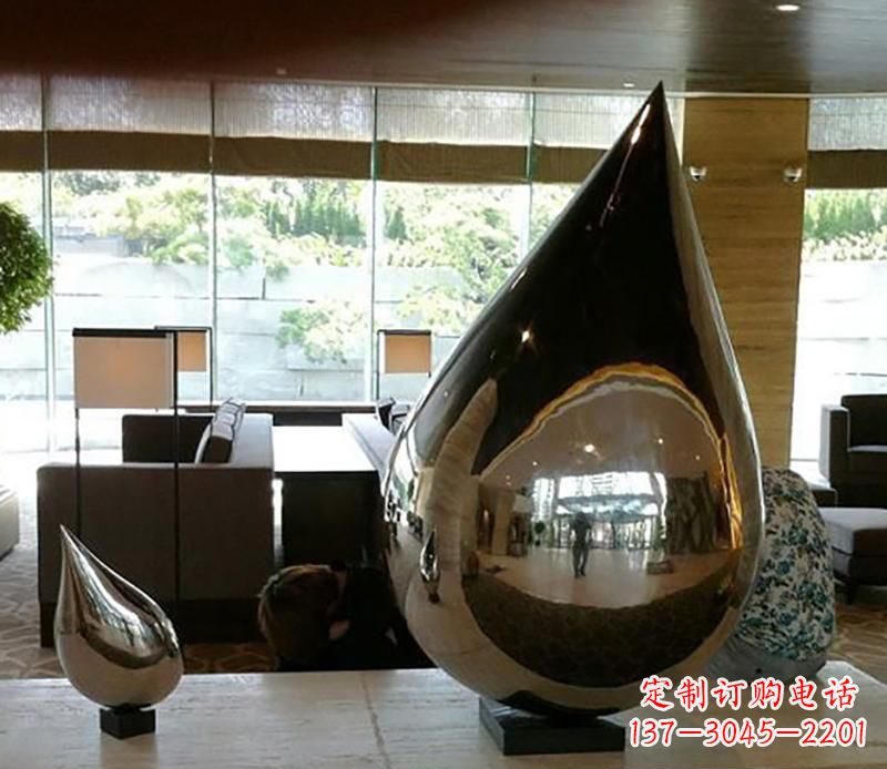 益阳公园不锈钢水滴球景观雕塑