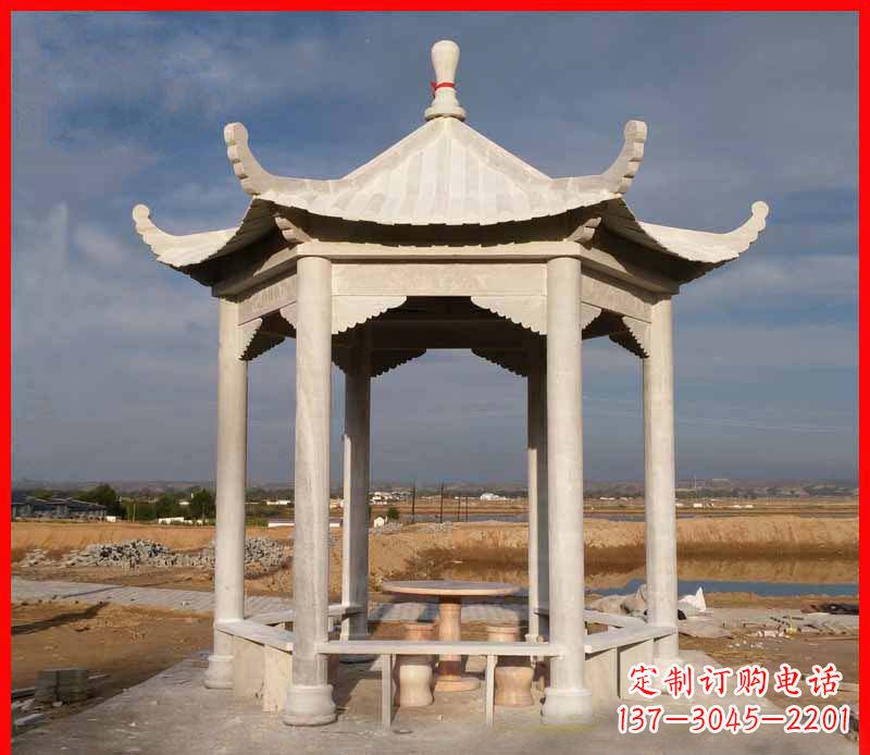 益阳公园大理石六角石雕凉亭 (2)