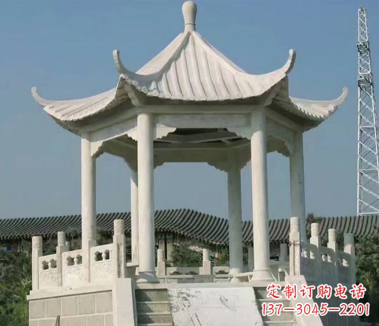 益阳极具视觉冲击力的大理石六角石凉亭雕塑