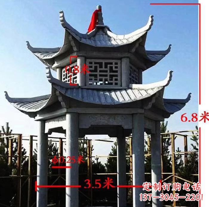 益阳杰出的大理石六角石双层凉亭雕塑