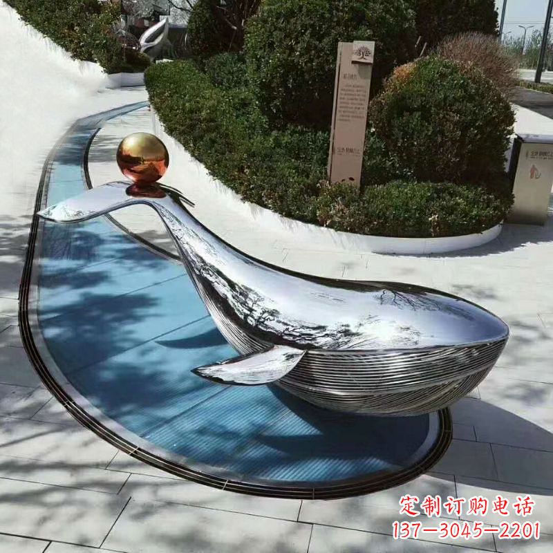 益阳公园大型鲸鱼景观雕塑摆件-不锈钢镜面动物雕塑